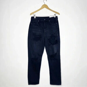 American Eagle Mom Jeans Black Distressed Denim Size 10 / 29 Long NWT